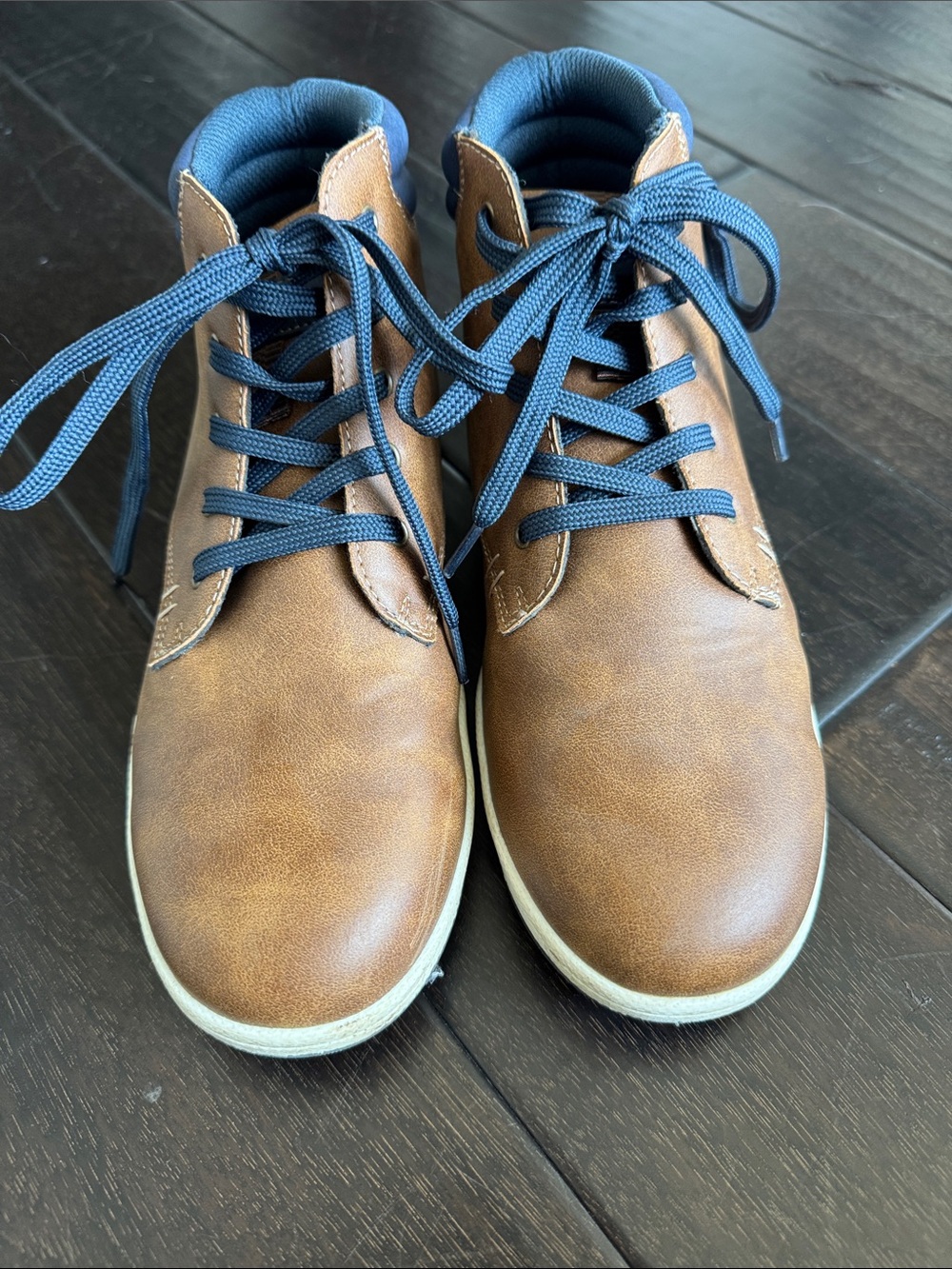 Eddie Bauer Brown Kids High-Top Boots with Blue Laces
